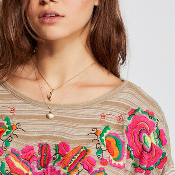 Free People • Catalunya Embroidered Strip Tee• NWT - Picture 6 of 10